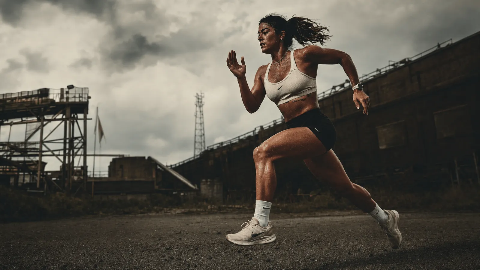 Female athlete outdoor sprint training