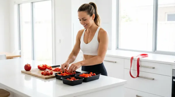 Nutrition coach preparing meals in a kitchen